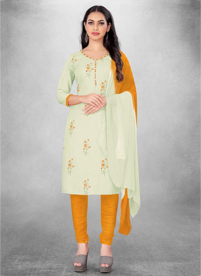 Cotton Cream Daily Wear Printed Churidar Suit